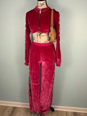 Dolls Kill Womens Red Velvet Two-Piece Track Set